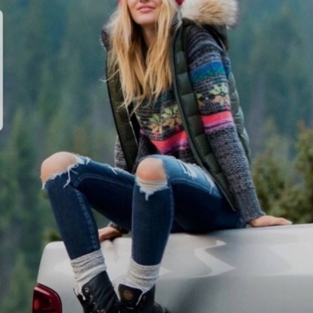 American Eagle Jegging Fair Isle Rainbow Sweater Mohair Wool Blend XS